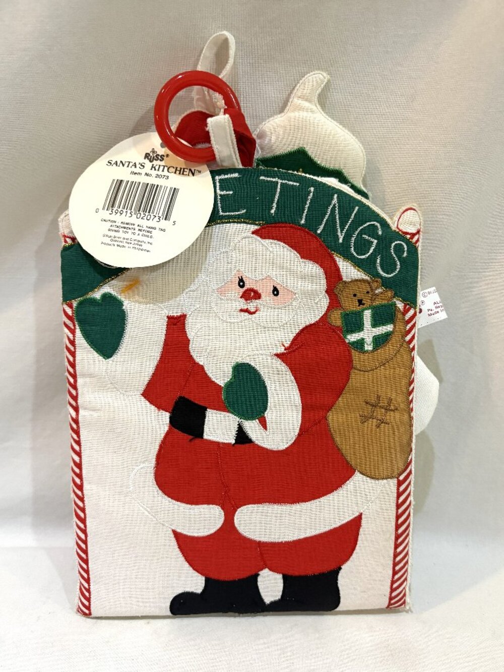 Set of 3 VTG Santa's Kitchen Padded Fabric Potholder Trivet By Russ Berrie New